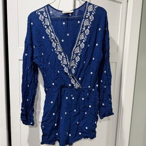 Chloe & Katie Royal Blue Embroidered Floral Blouse